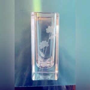 Mikasa Square Lead Crystal Wildflower Vase.  Etched flowers. (F)